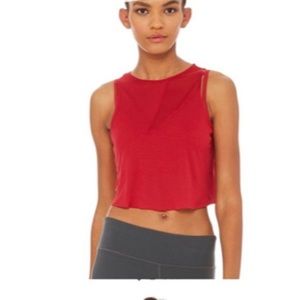 Alo Yoga present crop top in crimson w mesh.medium